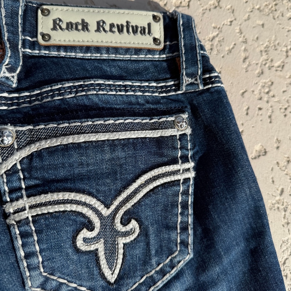 Rock Revival Jeans Women Size 26 Dee Boot Rhinestone Thick Stitch Pockets Blue - Picture 3 of 10